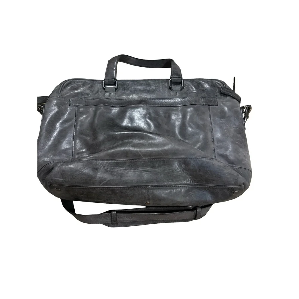 Frye Logan Leather Work Bag Briefcase Slate Grey Distressed Messenger Bag